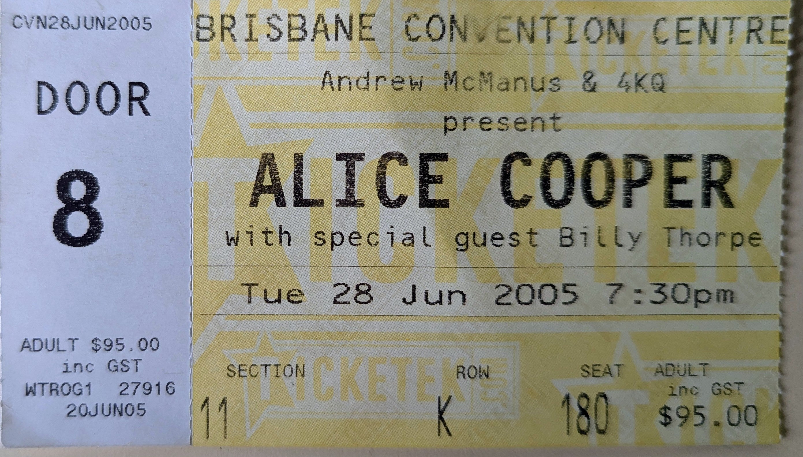Alice Cooper - 2005 Original Vintage Concert Ticket (Seat K 180)
