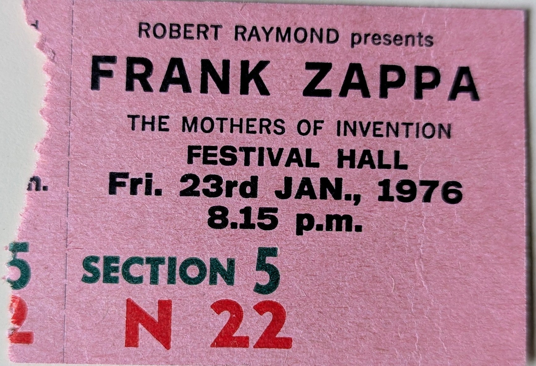 Frank Zappa & The Mothers Of Invention - 1976 Original Vintage Concert Ticket