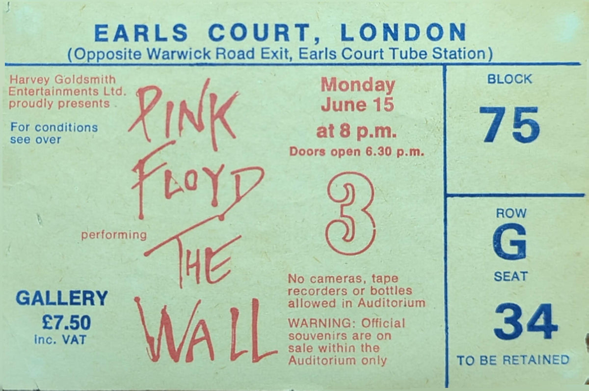 Pink Floyd - 1981 Original Vintage Concert Ticket Seat #G34