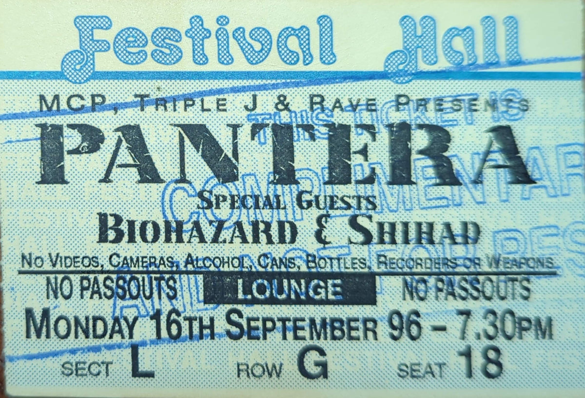 Pantera - 1996 Original Vintage Concert Ticket Seat #G18