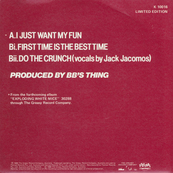 Exploding White Mice - I Just Want My Fun Purple Coloured 7" Vinyl Single (Used)