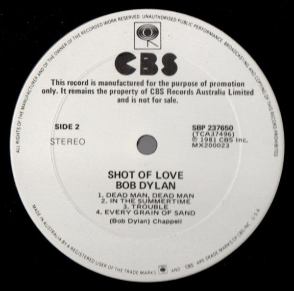 Bob Dylan - Shot Of Love Promo Vinyl LP (Used)