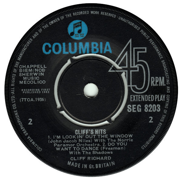 Cliff Richard - Cliff's Hits 7" Vinyl EP (Used)