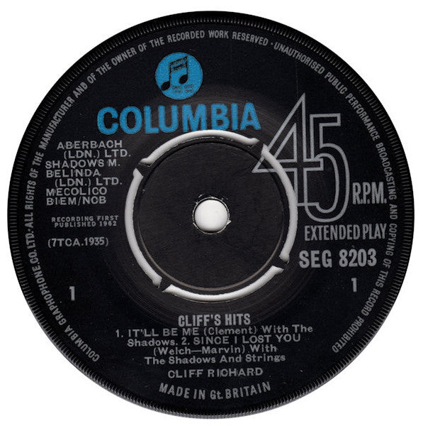 Cliff Richard - Cliff's Hits 7" Vinyl EP (Used)