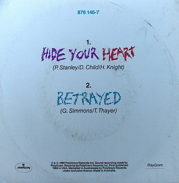 Kiss - Hide Your Heart 7" Vinyl Single (Used)