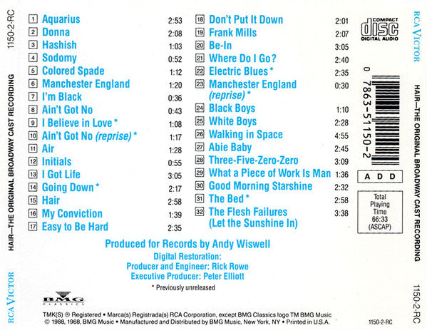 Various Artists – Hair: The Original Broadway Cast Recording CD