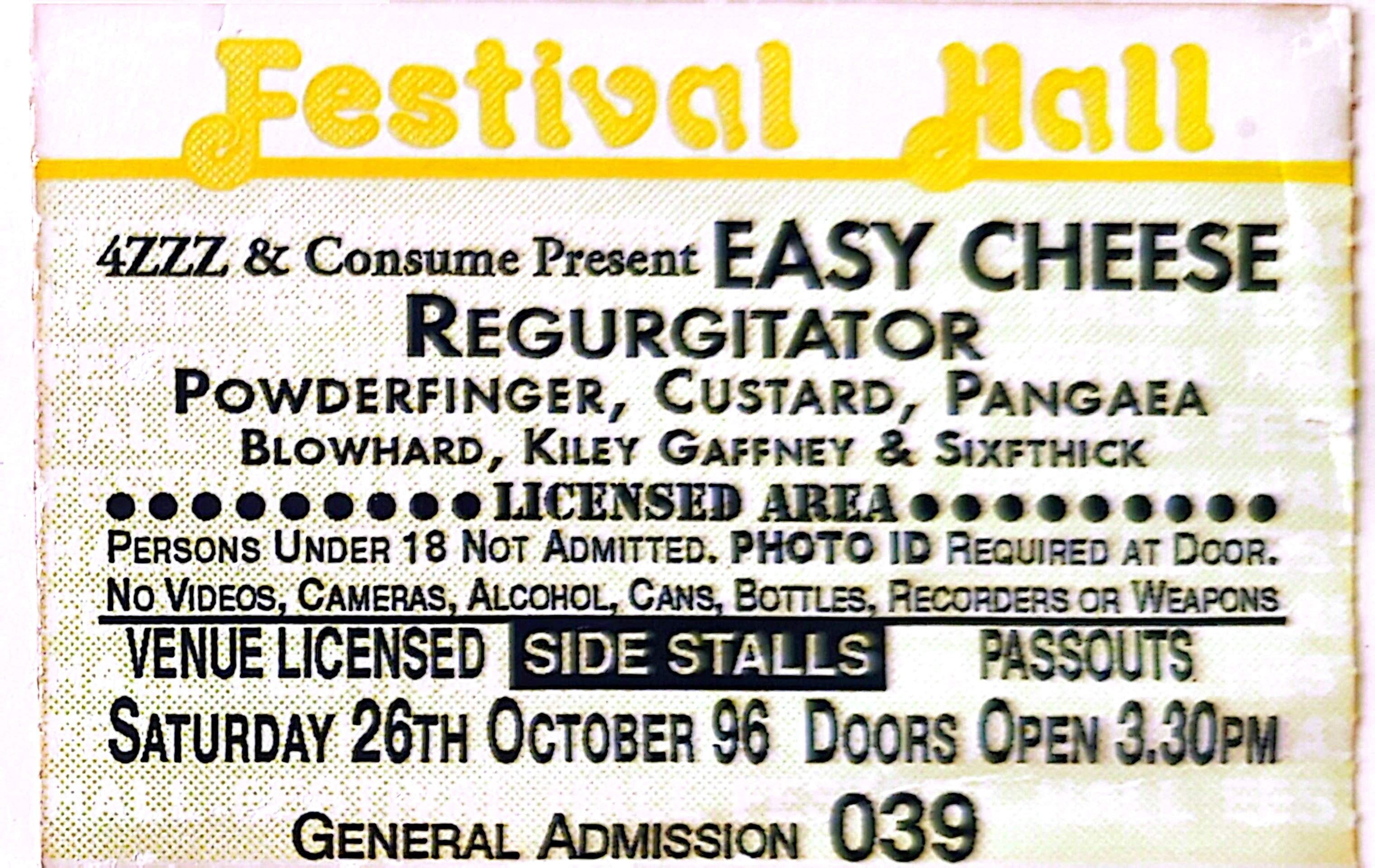 Regurgitator - 1996 Original Vintage Concert Ticket Seat 39