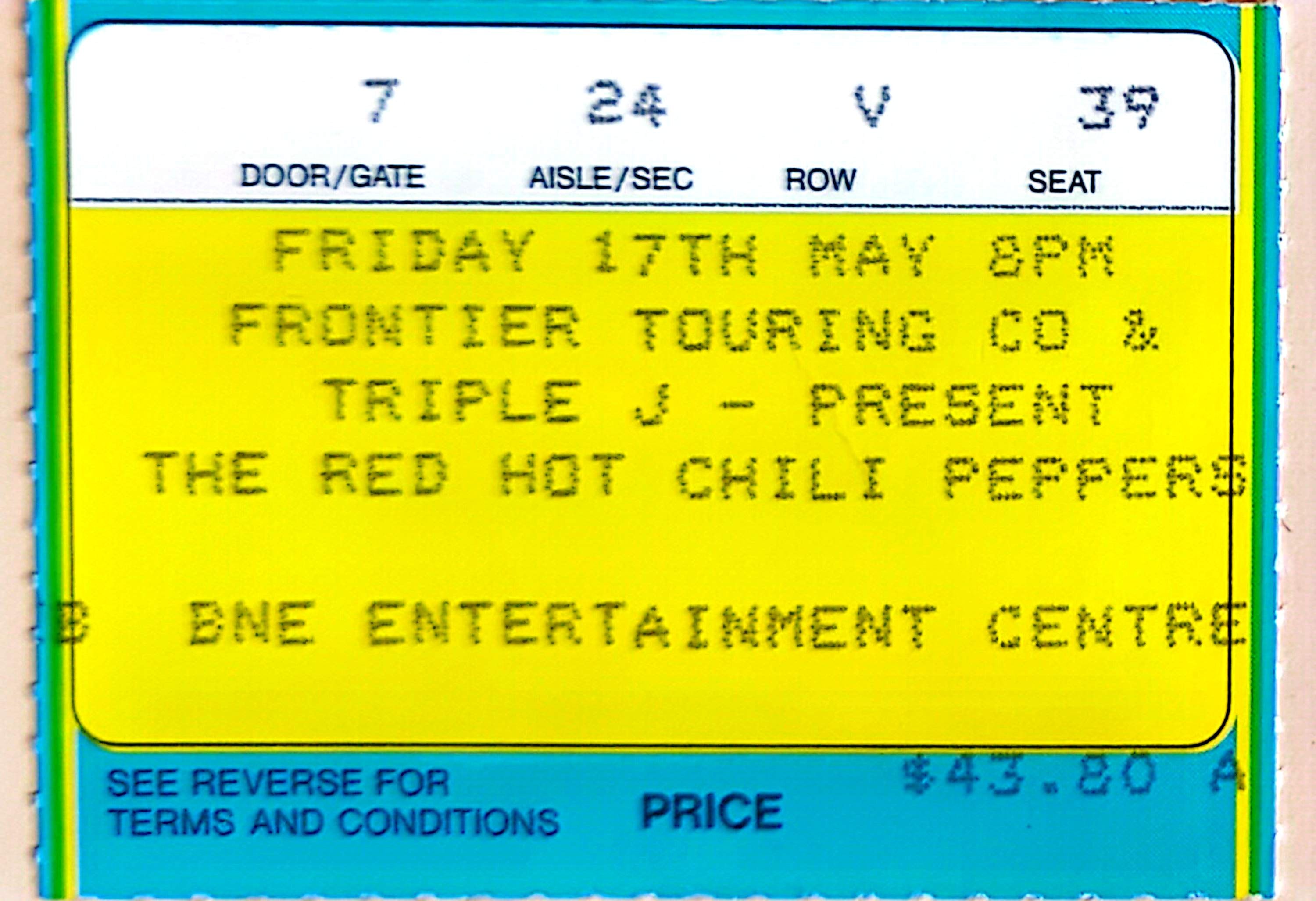 Red Hot Chili Peppers - 1996 Original Vintage Concert Ticket Seat 39