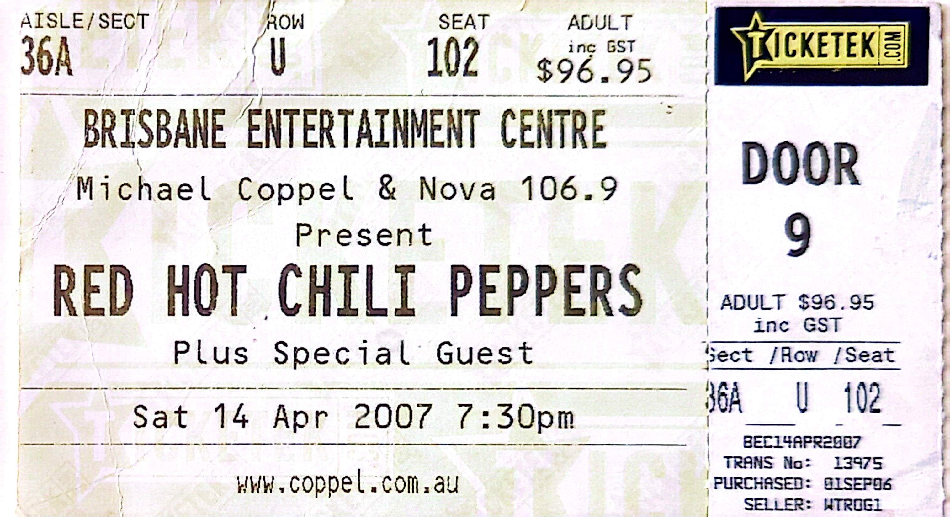 Red Hot Chili Peppers - 2007 Original Vintage Concert Ticket Seat 102