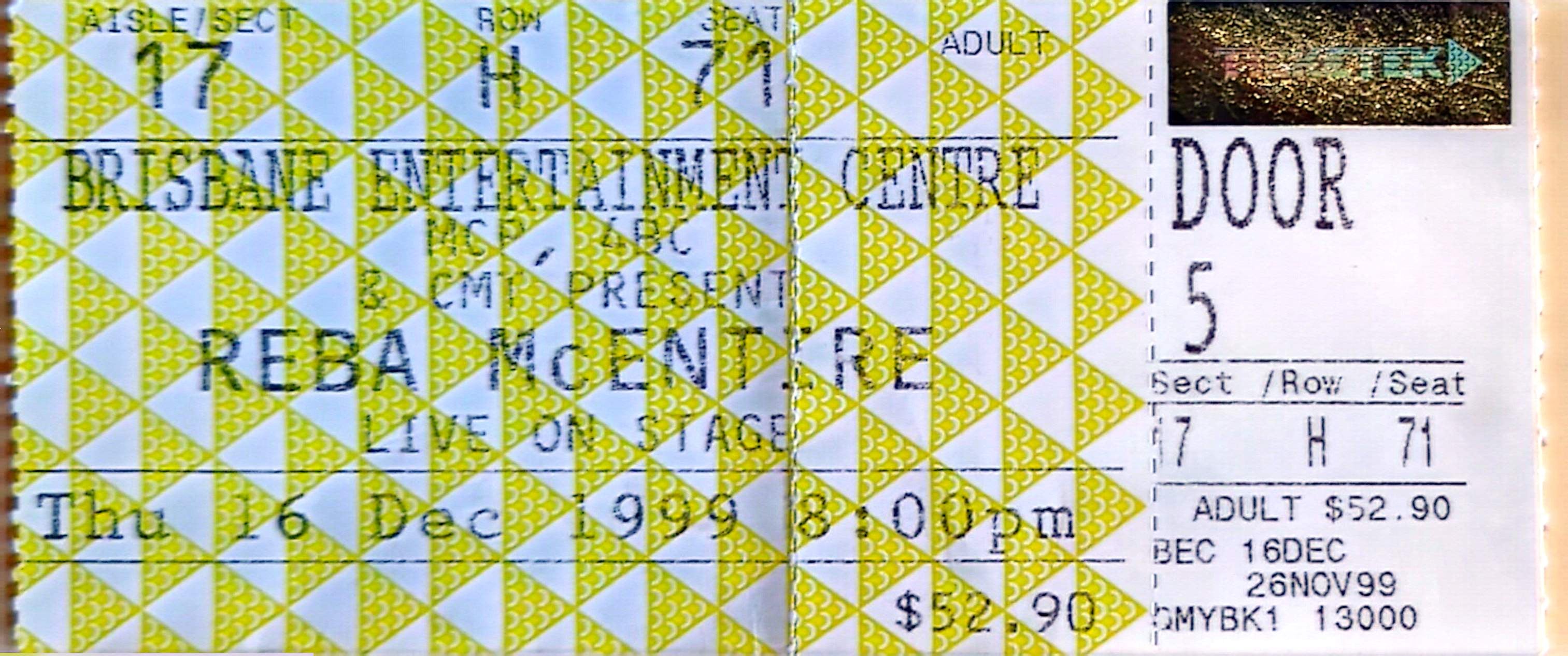 Reba McEntire - 1999 Original Vintage Concert Ticket Seat 71