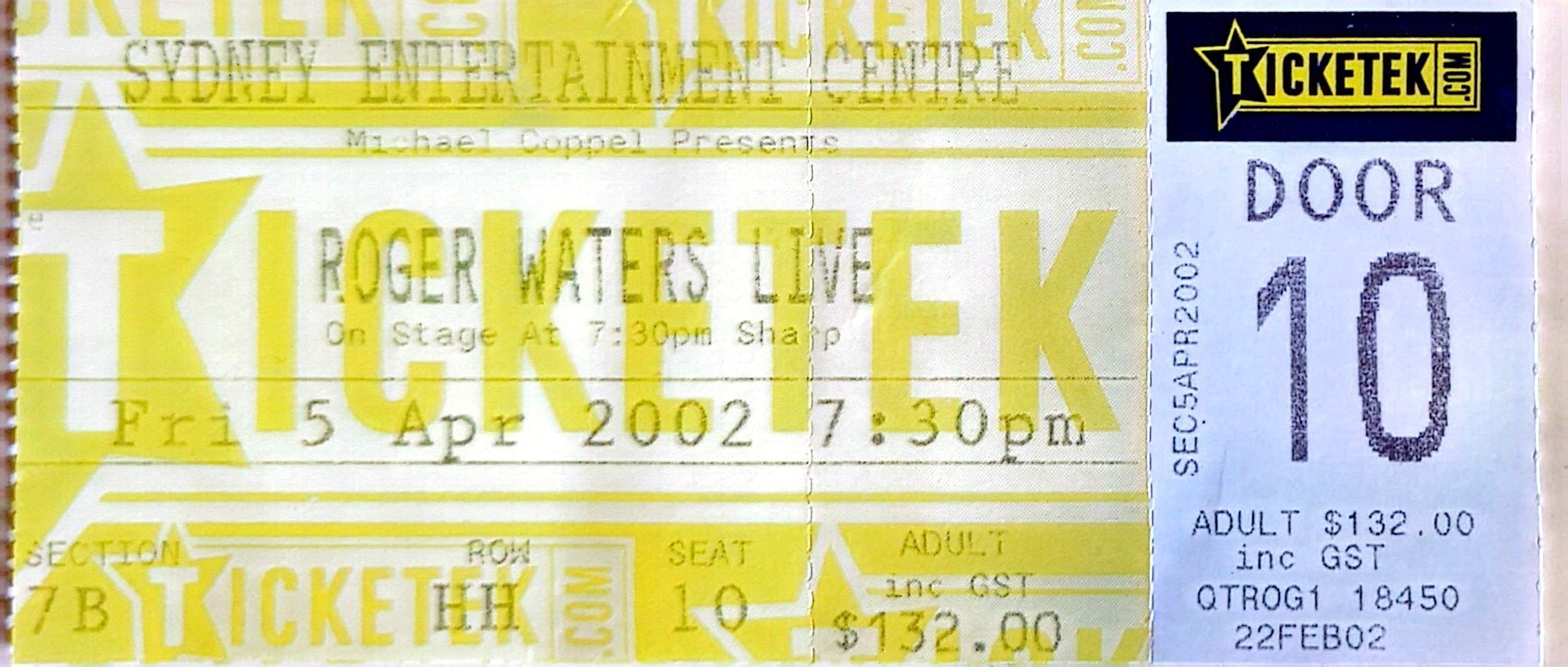 Roger Waters - 2002 Original Vintage Concert Ticket Seat 10