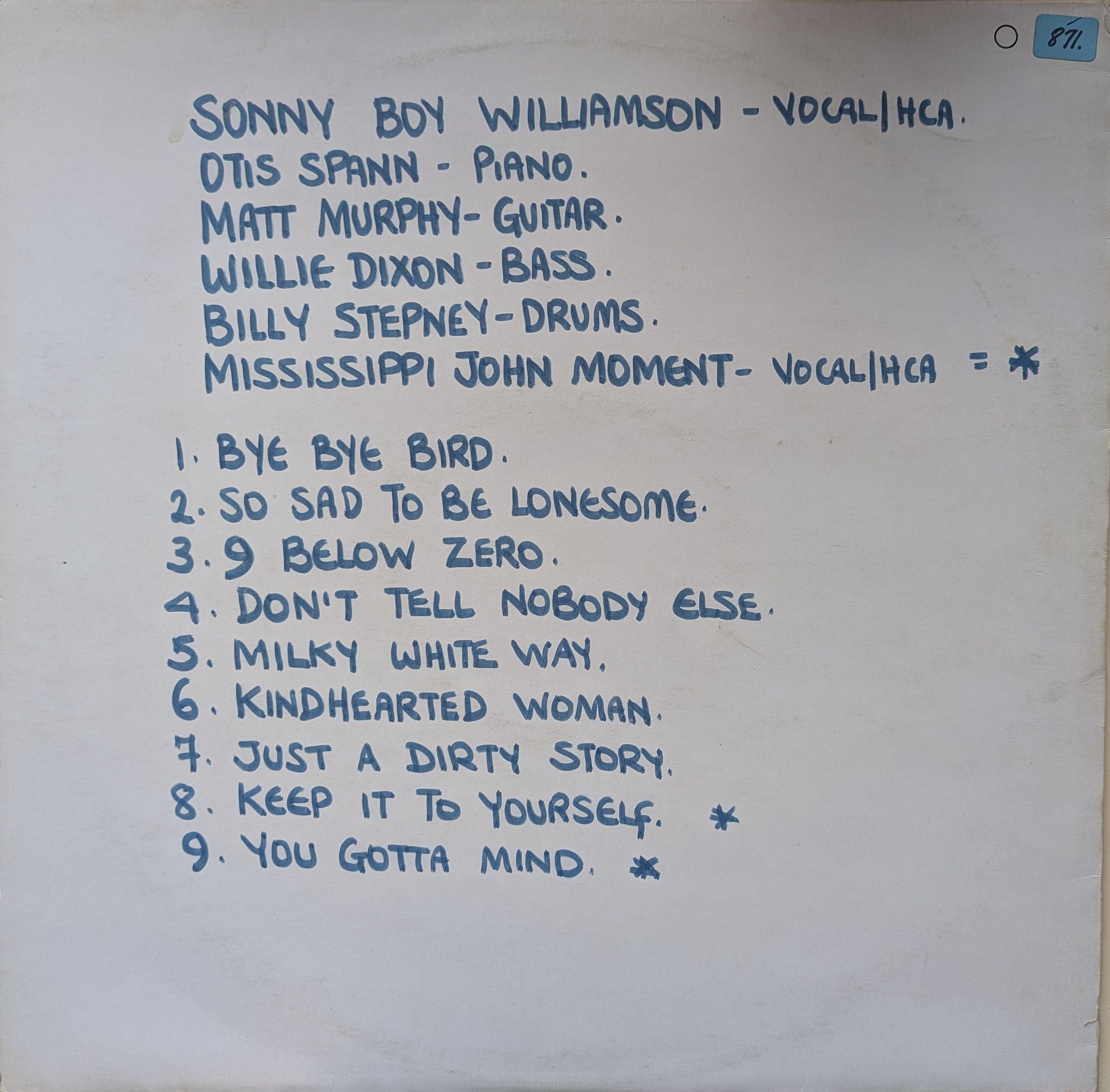 Sonny Boy Williamson - The Last Sessions 1963 (Unofficial) Vinyl LP (Used)