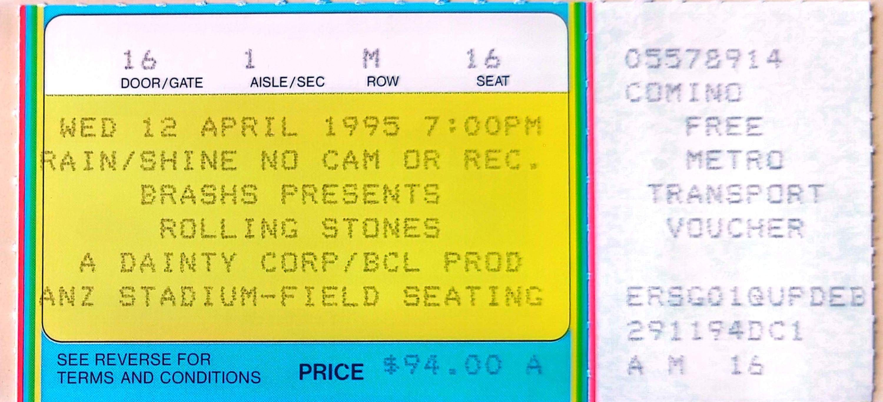 Rolling Stones - 1995 Original Vintage Concert Ticket Seat 16