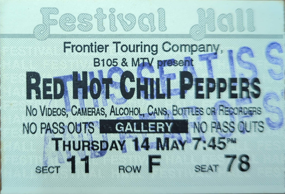 Red Hot Chili Peppers - 1992 Original Vintage Concert Ticket Seat #F78