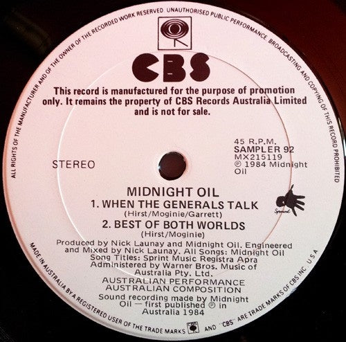 Midnight Oil - When The Generals Talk Vinyl LP (Used)