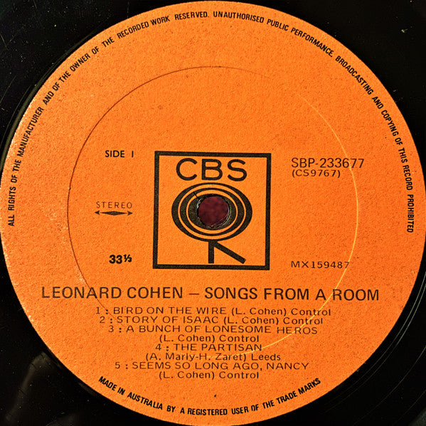 Leonard Cohen - Songs From A Room Vinyl LP (Used)