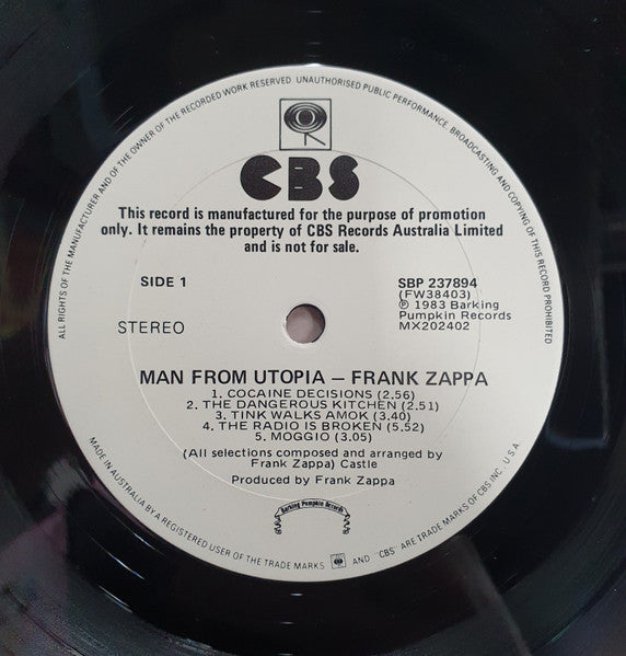 Frank Zappa - The Man From Utopia Promo Vinyl LP (Used)