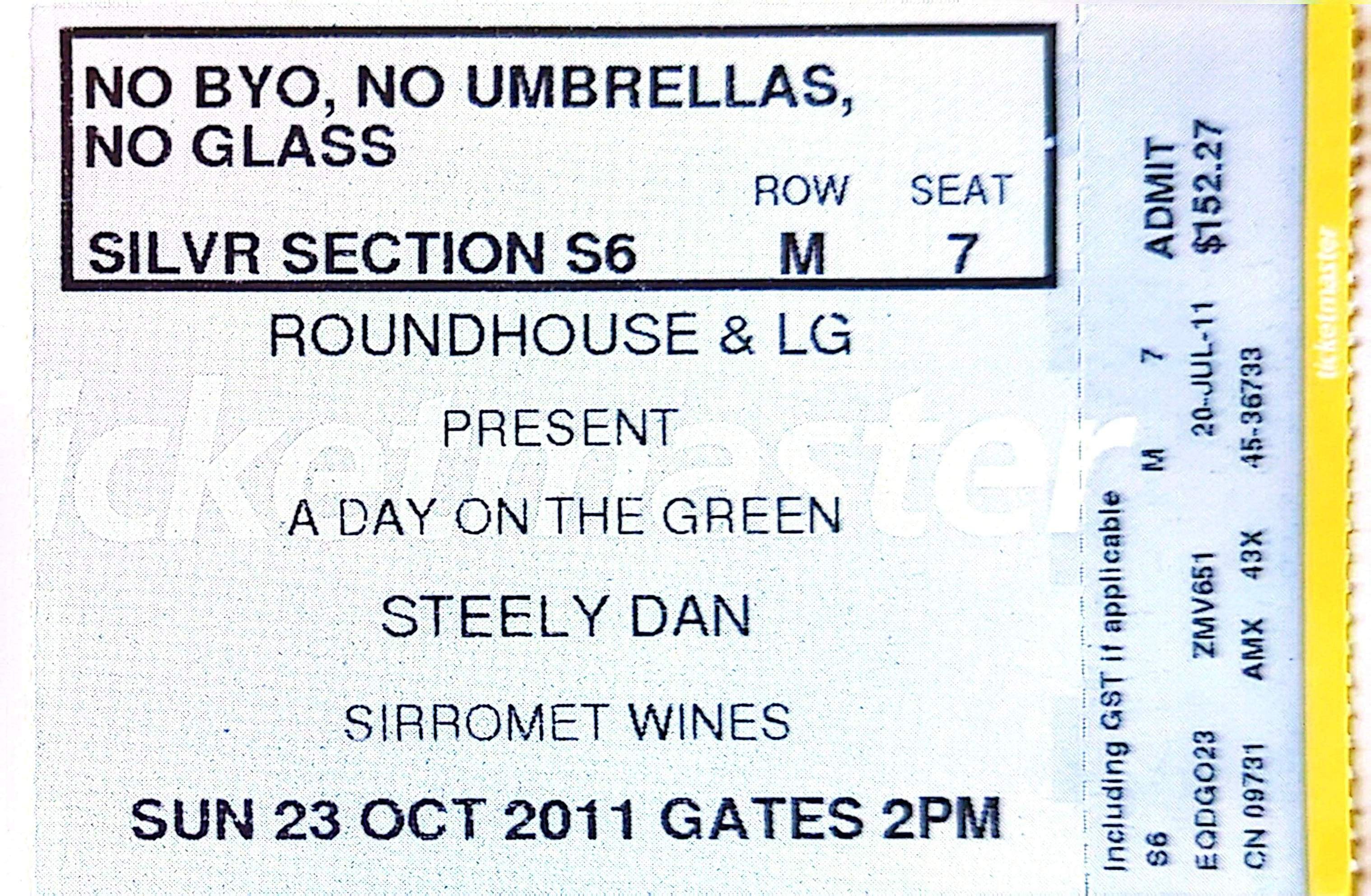 Steely Dan - 2011 Original Vintage Concert Ticket Seat 7
