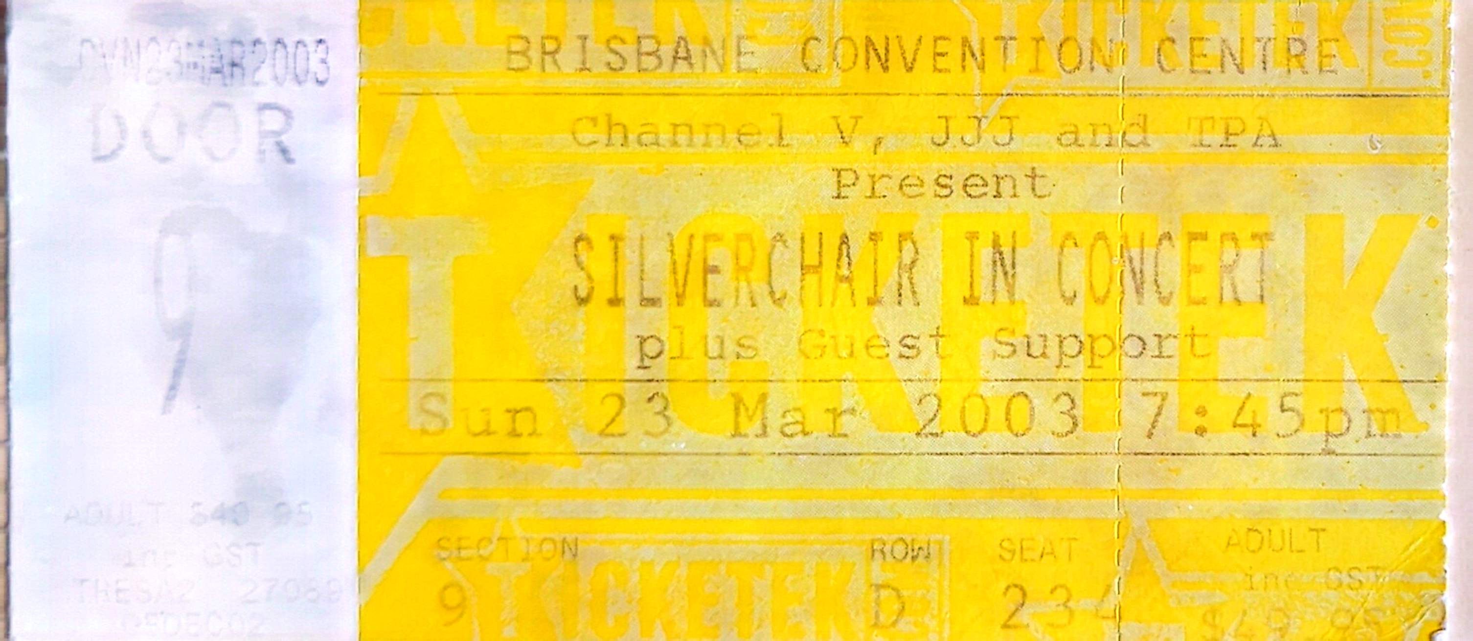 Silverchair - 2003 Original Vintage Concert Ticket Seat D234