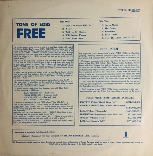 Free - Tons Of Sobs Vinyl LP (Used)
