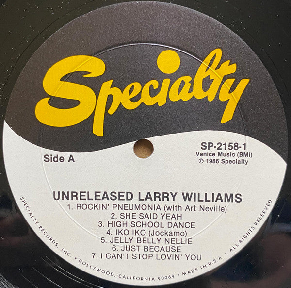 Larry Williams - Unreleased Larry Williams Vinyl LP (Used)