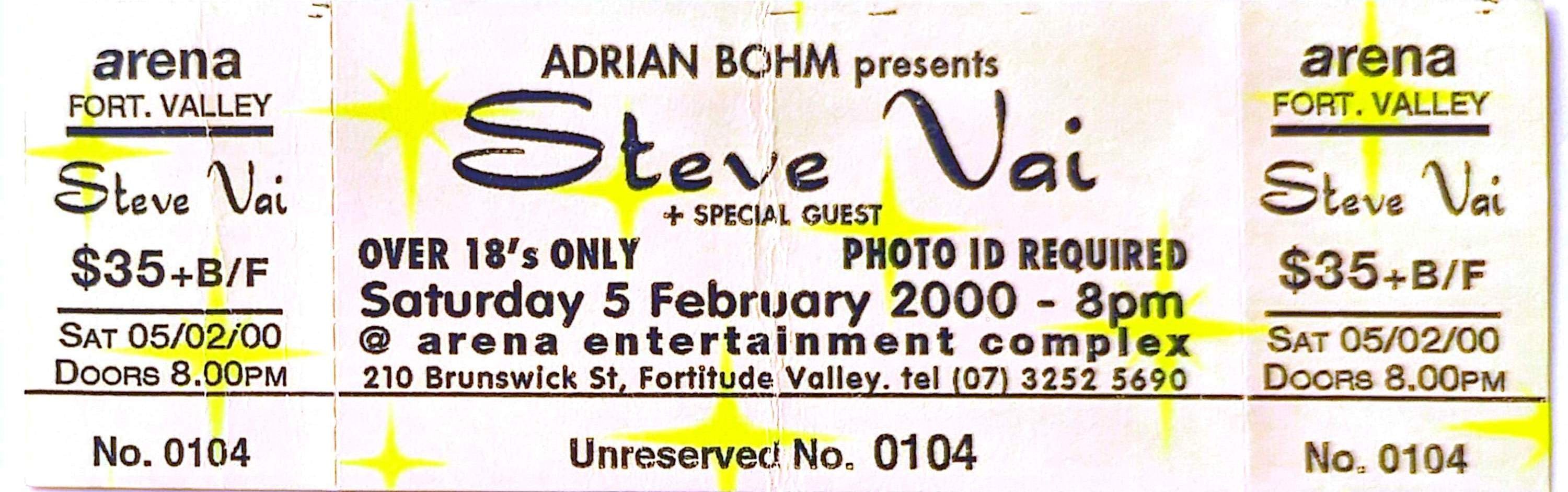 Steve Vai - 2000 Original Vintage Concert Ticket Seat 104