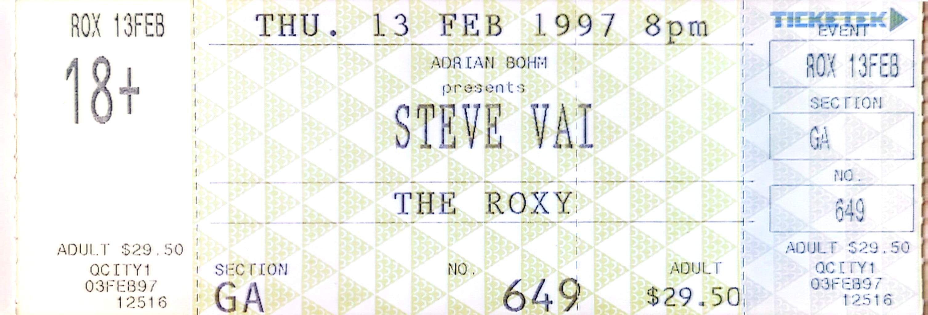Steve Vai - 1997 Original Vintage Concert Ticket Seat 649