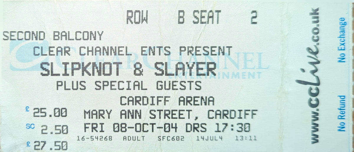 Slipknot & Slayer - 2004 Original Vintage Concert Ticket Seat #B2