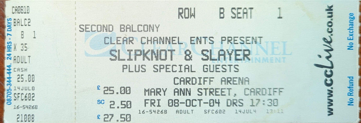 Slipknot & Slayer - 2004 Original Vintage Concert Ticket Seat #B1