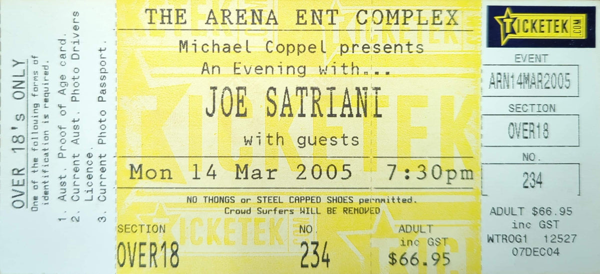 Joe Satriani - 2005 Original Vintage Concert Ticket Seat #234