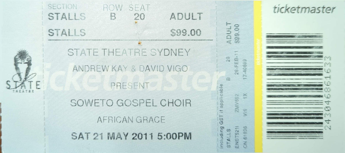 Soweto Gospel Choir - 2011 Original Vintage Concert Ticket Seat #B20