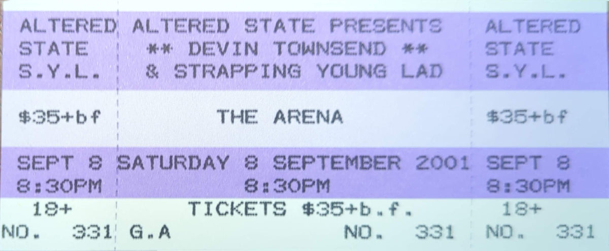 Devin Townsend & Strapping Young Lad - 2001 Original Vintage Concert Ticket Seat #331