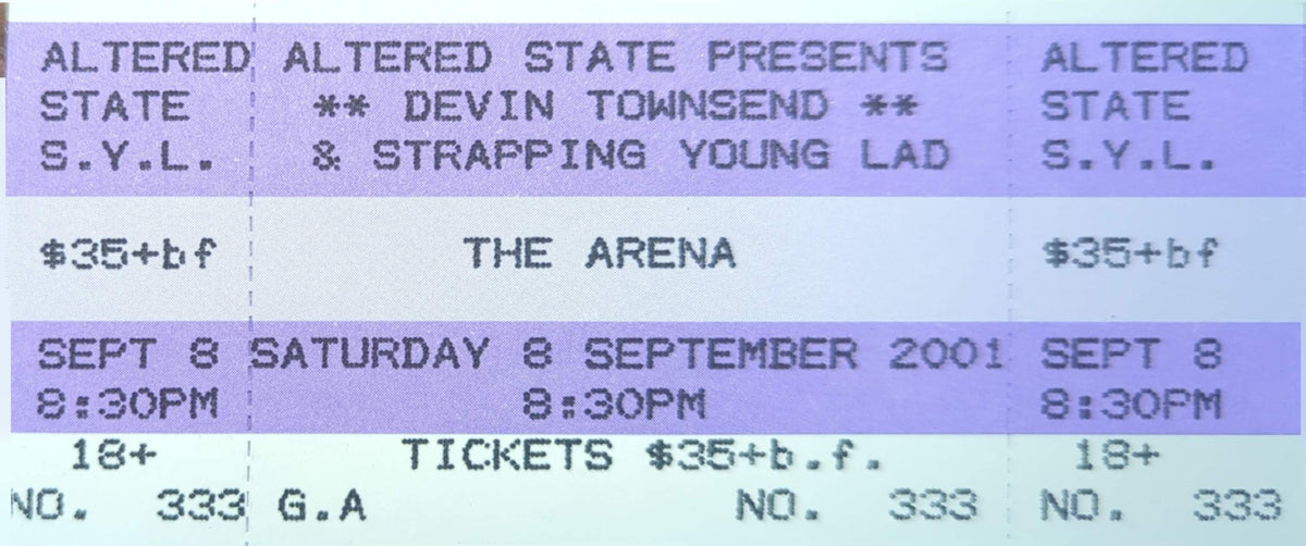 Devin Townsend & Strapping Young Lad - 2001 Original Vintage Concert Ticket Seat #333