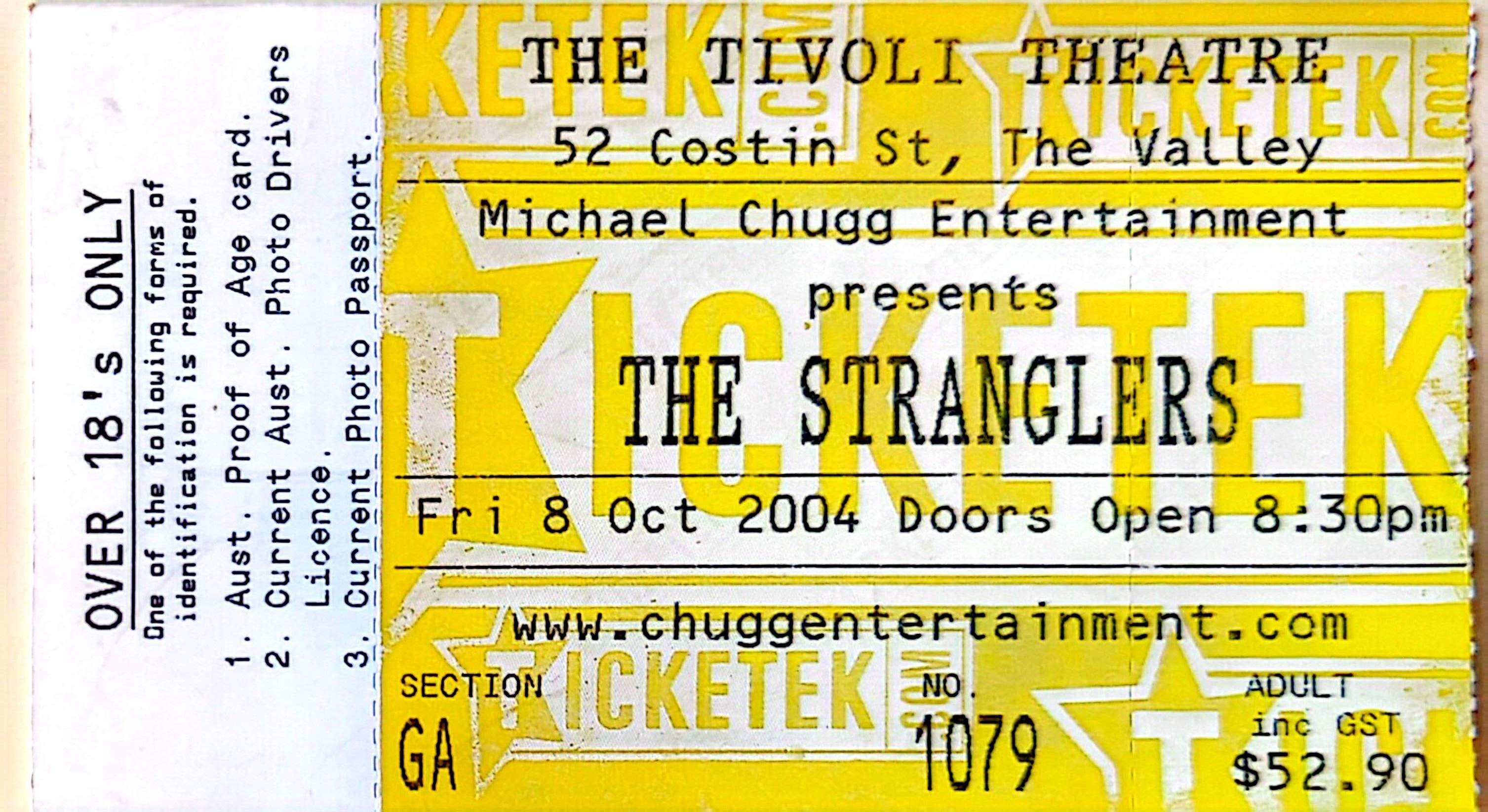 Stranglers - 2004 Original Vintage Concert Ticket Seat 1079