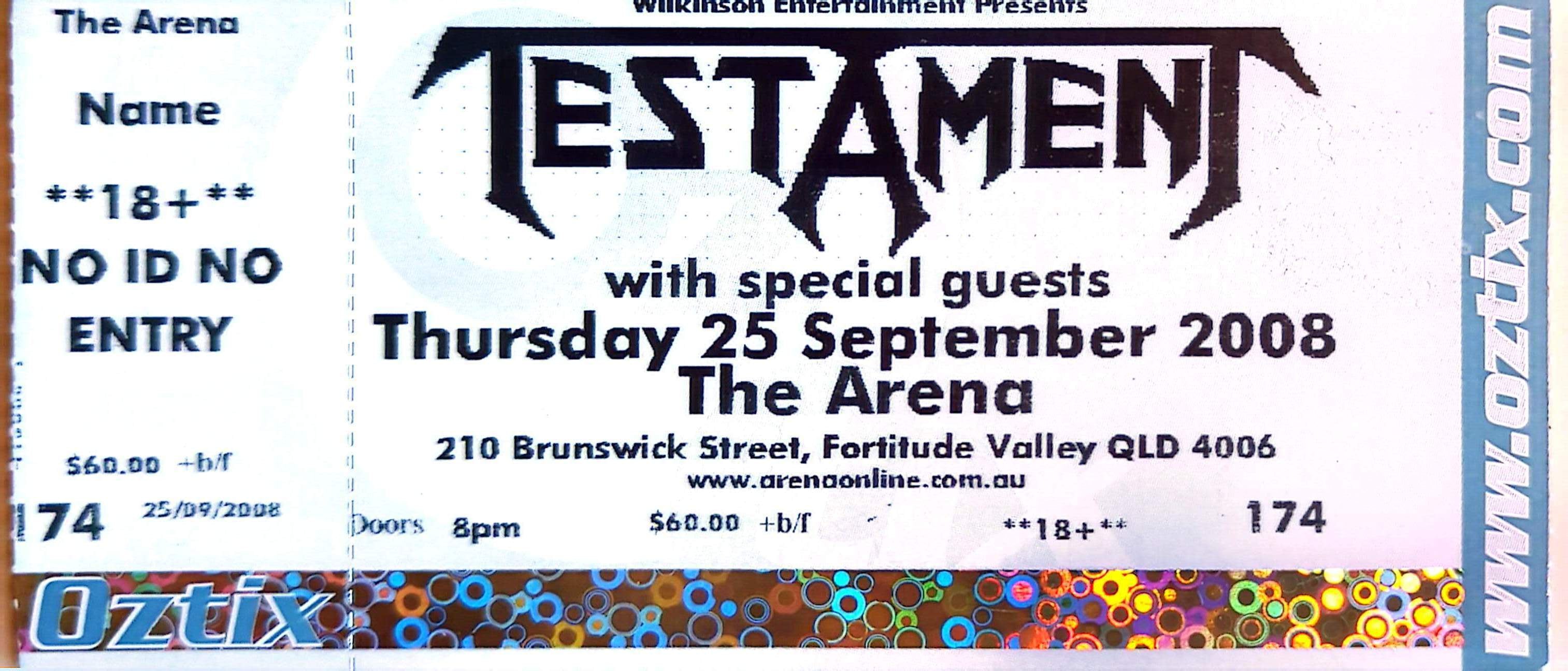 Testament - 2008 Original Vintage Concert Ticket Seat 174