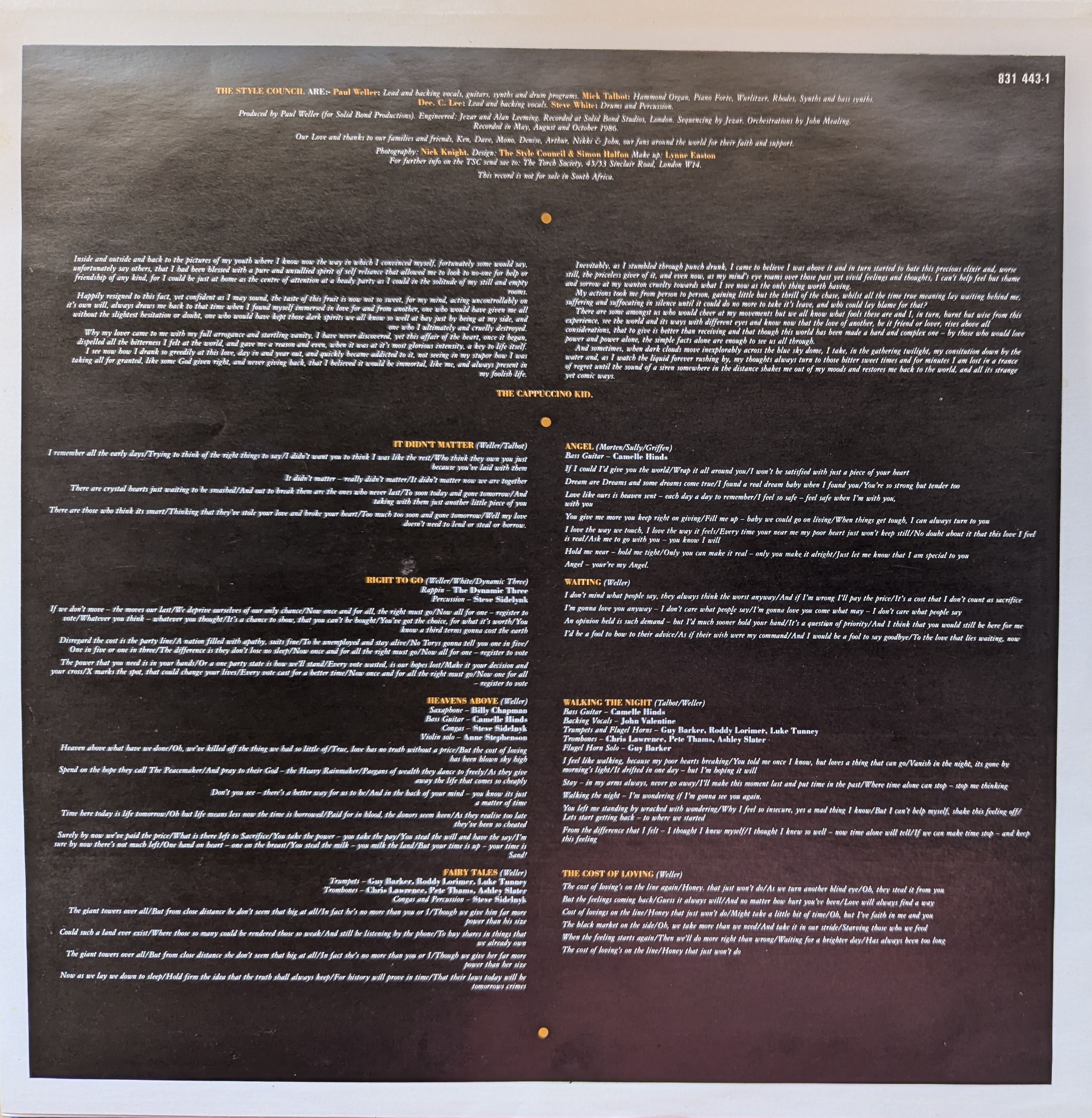 Style Council - The Cost Of Loving Autographed Vinyl LP (Used)