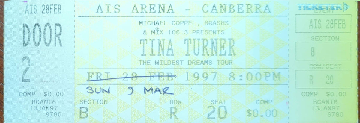 Tina Turner - 1997 Original Vintage Concert Ticket Seat #R20