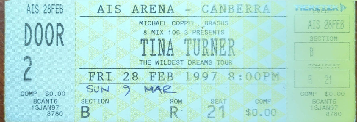 Tina Turner - 1997 Original Vintage Concert Ticket Seat #R21