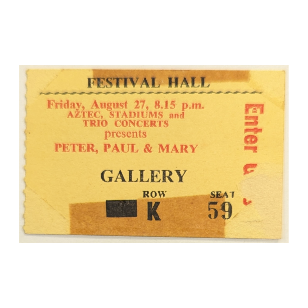 Peter, Paul & Mary - 1965 Tour Original Vintage Concert Ticket