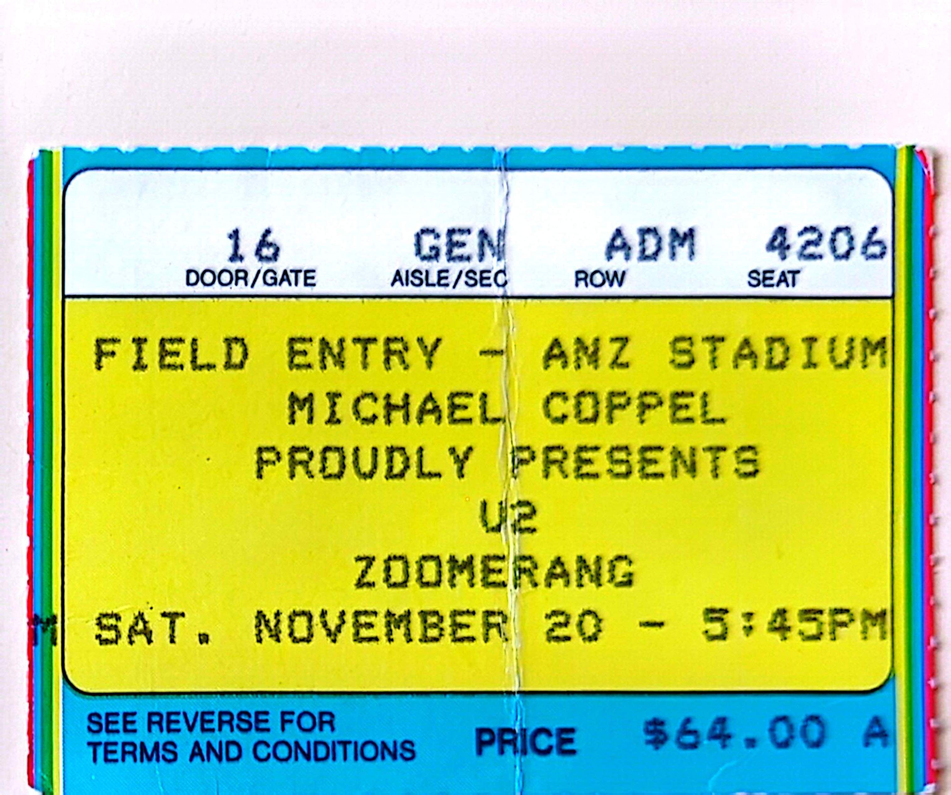 U2 - 1993 Original Vintage Concert Ticket Seat 4206