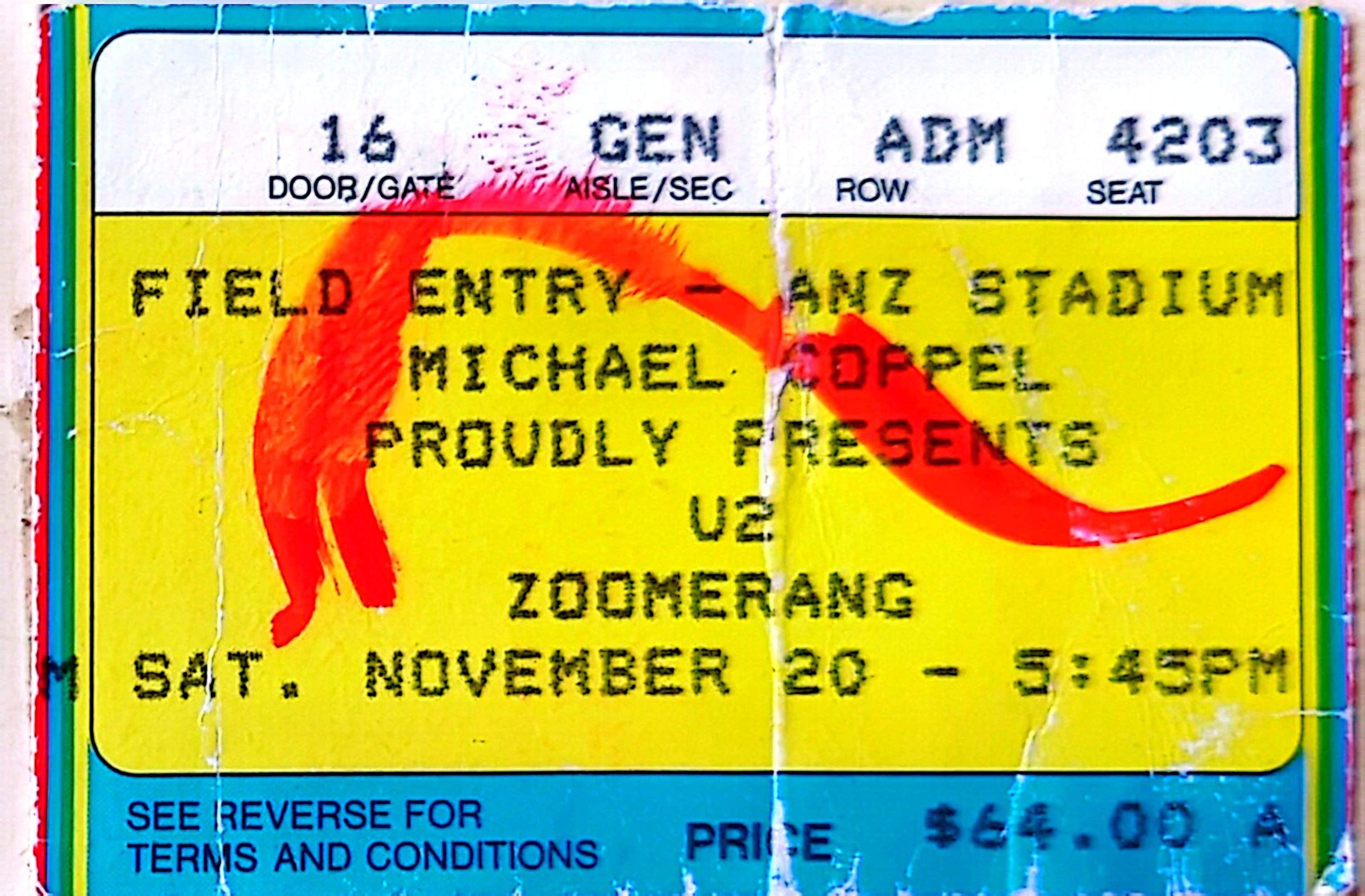 U2 - 1993 Original Vintage Concert Ticket Seat 4203