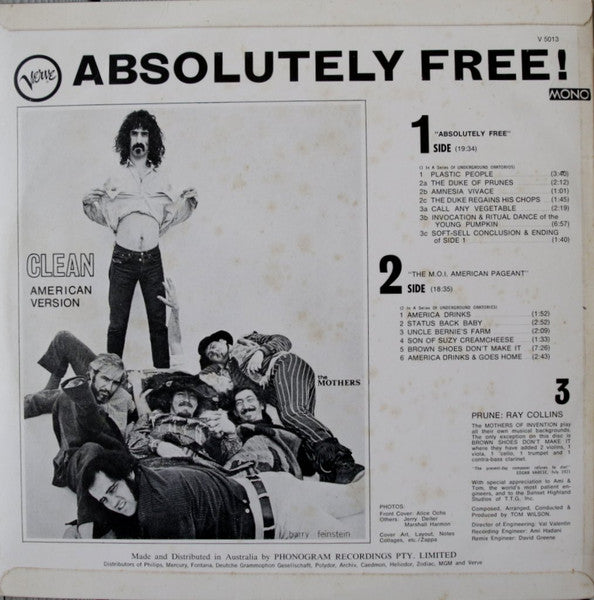 Mothers Of Invention - Absolutely Free Vinyl LP (Used)