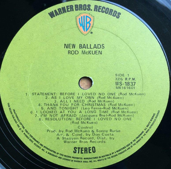 Rod McKuen - New Ballads Vinyl LP (Used)