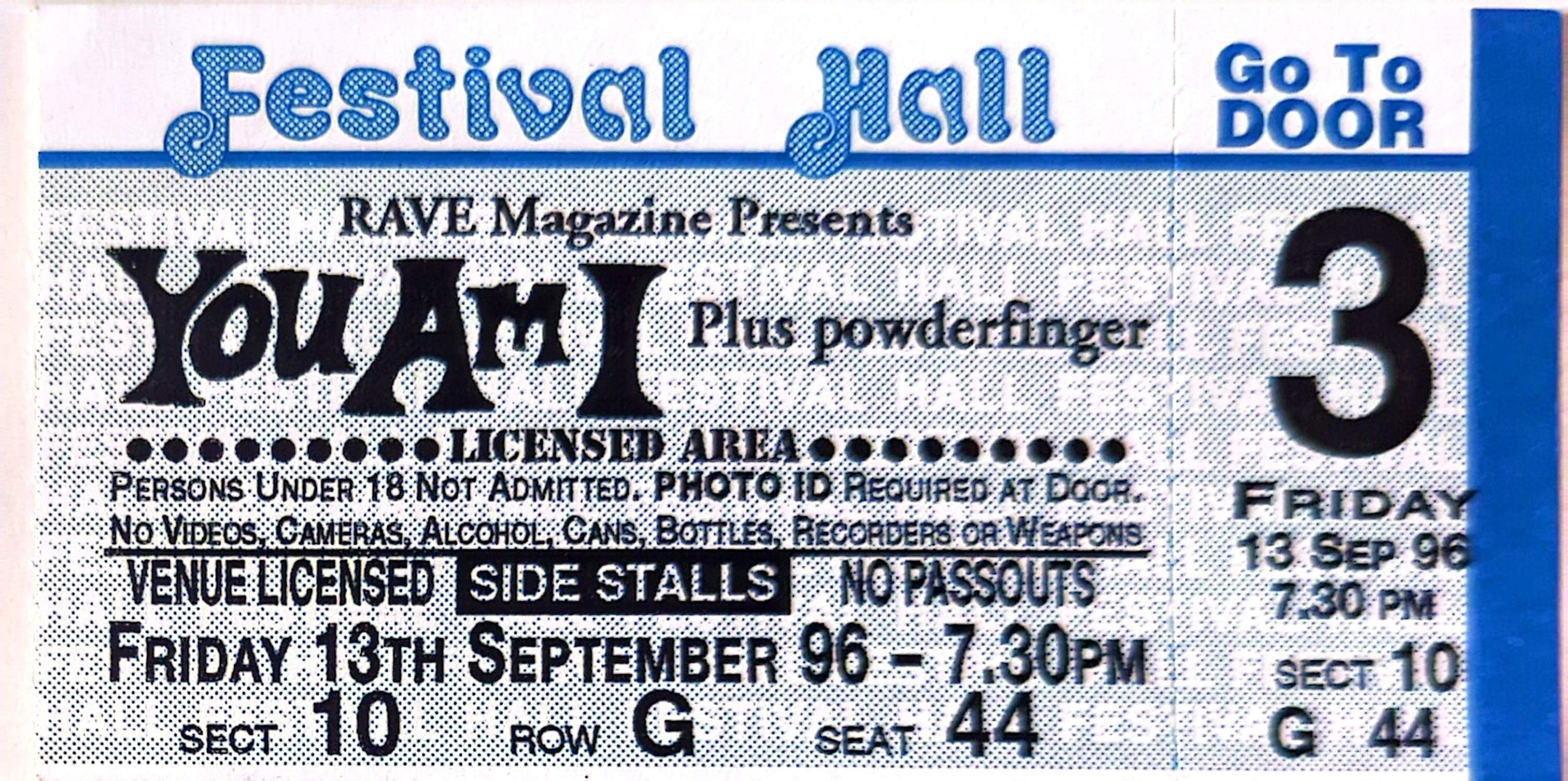 You Am I & Powderfinger - 1996 Original Vintage Concert Ticket Seat 44