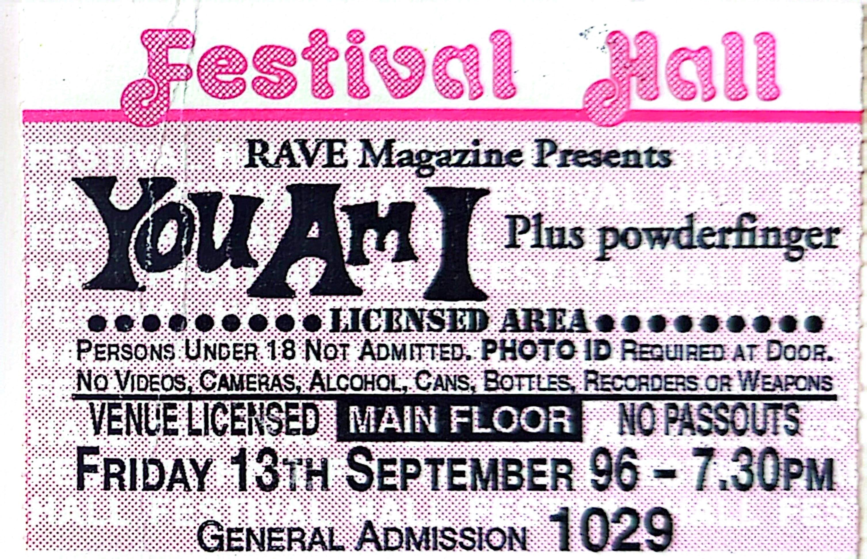You Am I & Powderfinger - 1996 Original Vintage Concert Ticket GA1029