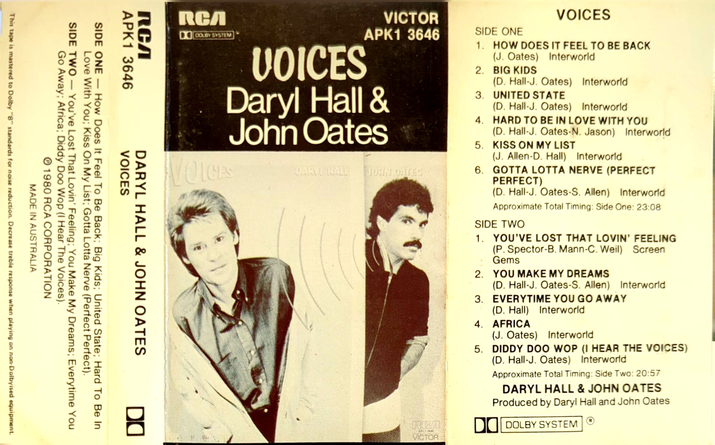 Daryl Hall & John Oates - Voices Cassette