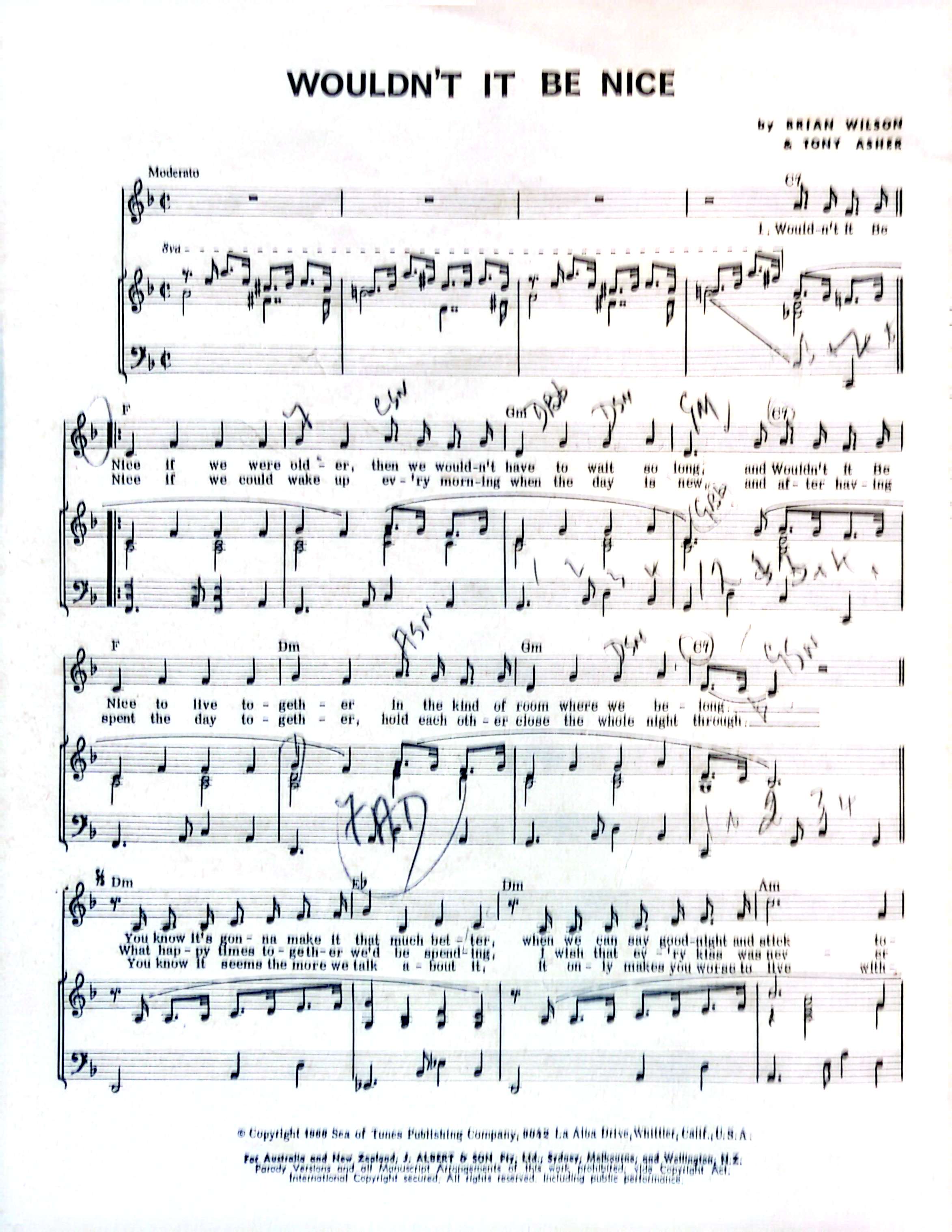 Beach Boys - Wouldn't It Be Nice 1968 Australian Sheet Music (Vintage)