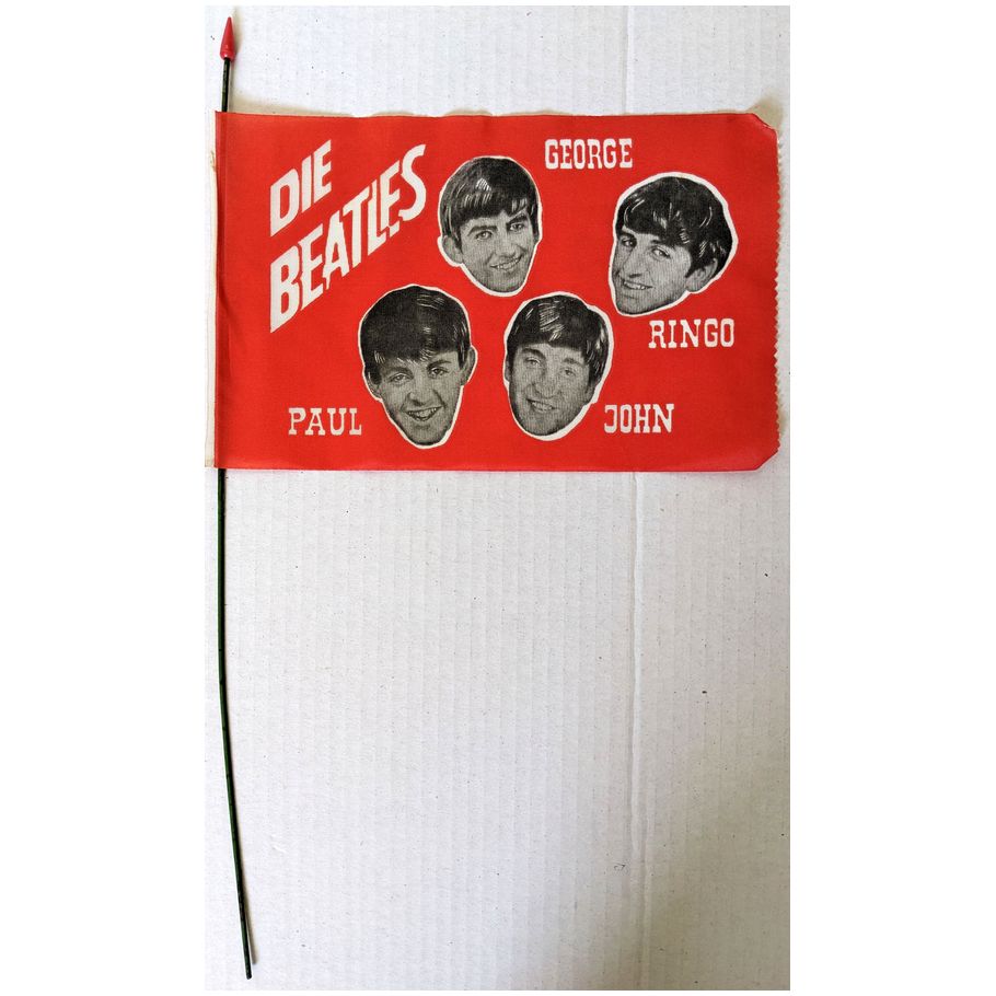 Beatles - Original 1960s German Die Beatles Carnival Prize Red Pennant / Flag