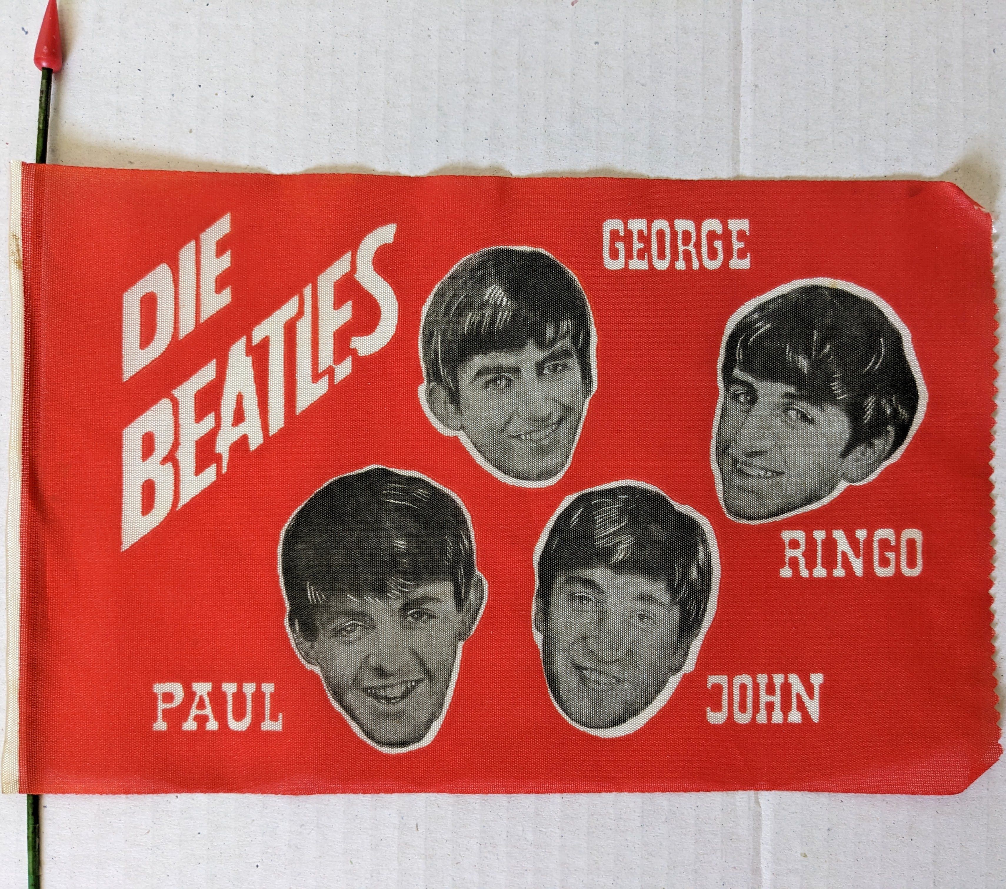 Beatles - Original 1960s German Die Beatles Carnival Prize Red Pennant / Flag