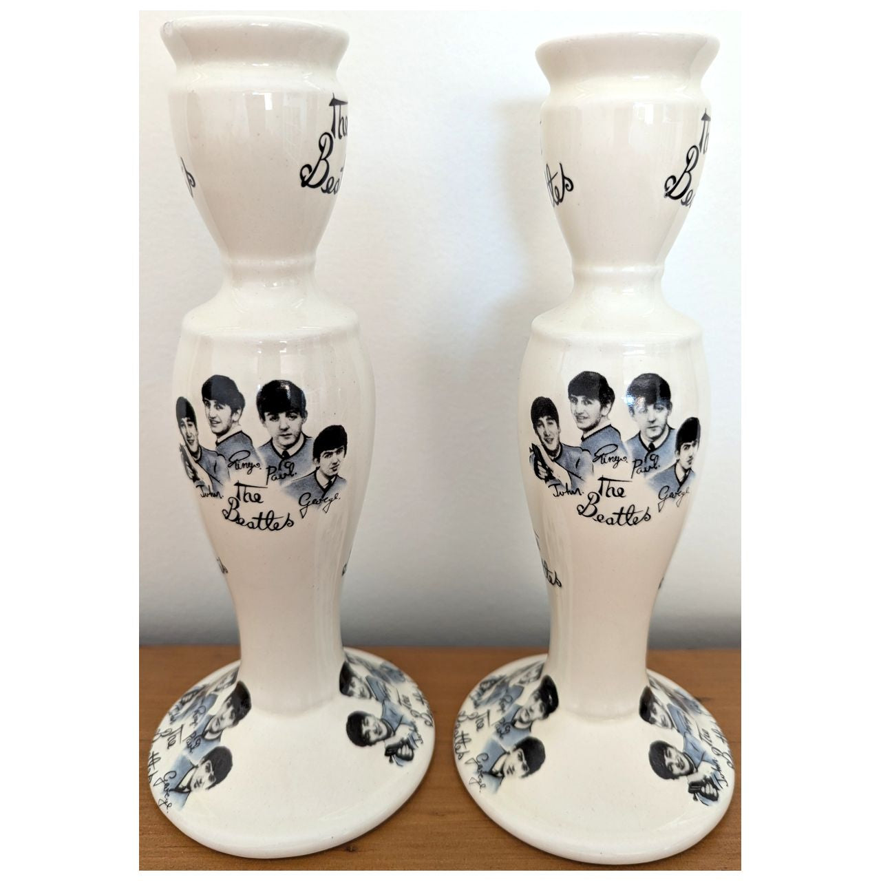 Beatles - Vintage 1980s Liverpool Pair Of Pottery Candlestick Holders (Used)